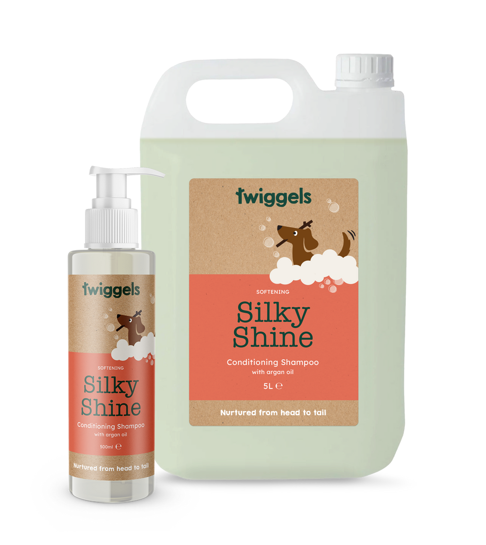 Two bottles of Twiggels Silky Shine Conditioning Shampoo on a white background
