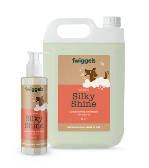Two bottles of Twiggels Silky Shine Conditioning Shampoo on a white background