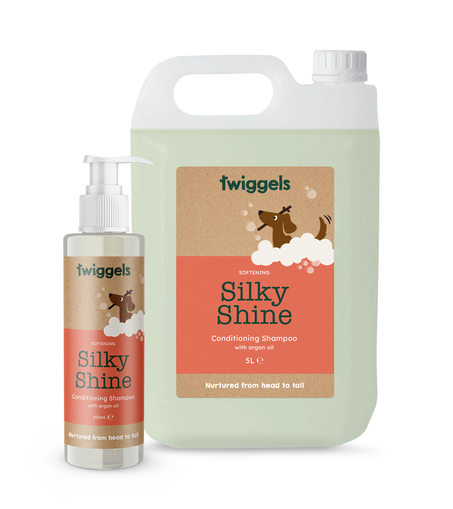 Two bottles of Twiggels Silky Shine Conditioning Shampoo on a white background