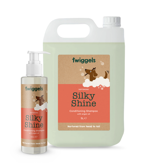 Two bottles of Twiggels Silky Shine Conditioning Shampoo on a white background