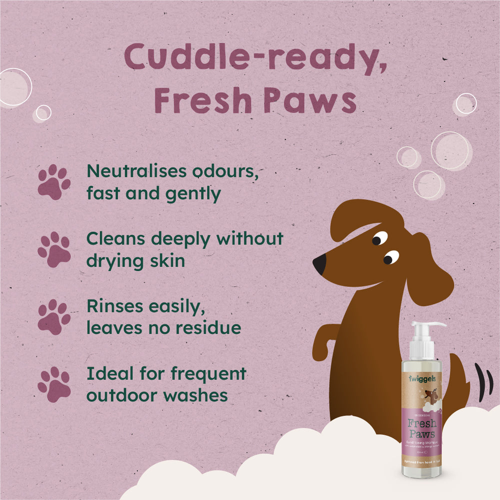 Twiggels Fresh Paws pet care products on a white background