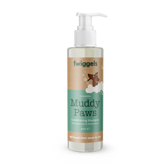 Bottle of twiggels Muddy Paws Conditioning Shampoo on a white background